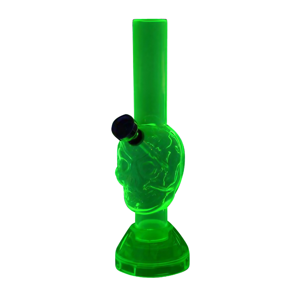7" Mini Acrylic Skull Water Pipe in Green with Built-in Grinder Base, Side View