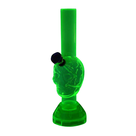 7" Mini Acrylic Skull Water Pipe in Green with Built-in Grinder Base, Side View