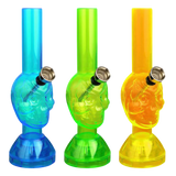 Assorted Mini Acrylic Skull Water Pipes with Built-in Grinders, Slit-Diffuser Percolator, 7" Height