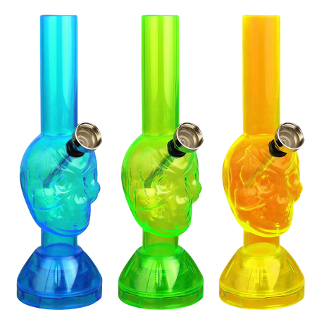 Assorted Mini Acrylic Skull Water Pipes with Built-in Grinders, Slit-Diffuser Percolator, 7" Height