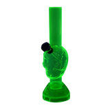 7" Mini Acrylic Skull Water Pipe in Green with Built-in Grinder Base, Front View