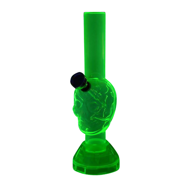 7" Mini Acrylic Skull Water Pipe in Green with Built-in Grinder Base, Front View