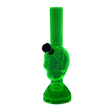 7" Mini Acrylic Skull Water Pipe in Green with Built-in Grinder Base, Front View