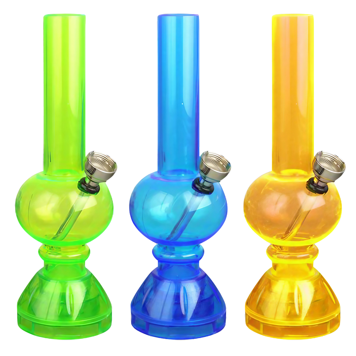 Assorted Mini Acrylic Water Pipes with Built-in Grinders - Front View