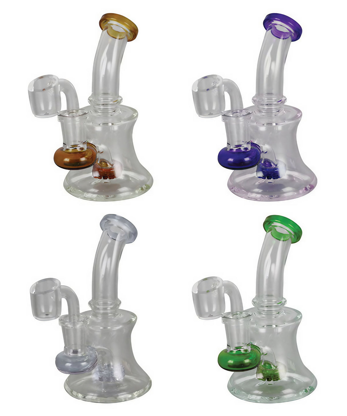 Mini Hour Glass Oil Rigs in various colors with compact design, ideal for concentrates, 5.25" height