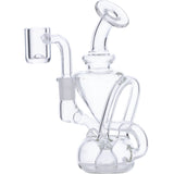 Valiant Distribution Mini Quartz Dab Rig, Clear Glass, 45 Degree Joint, Front View on White Background