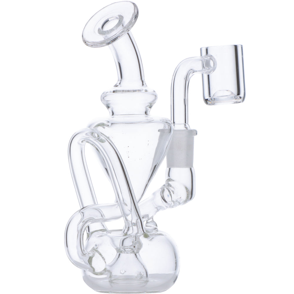 Clear Glass Mini Quartz Dab Rig with Banger Hanger Design, 45 Degree Joint - Front View