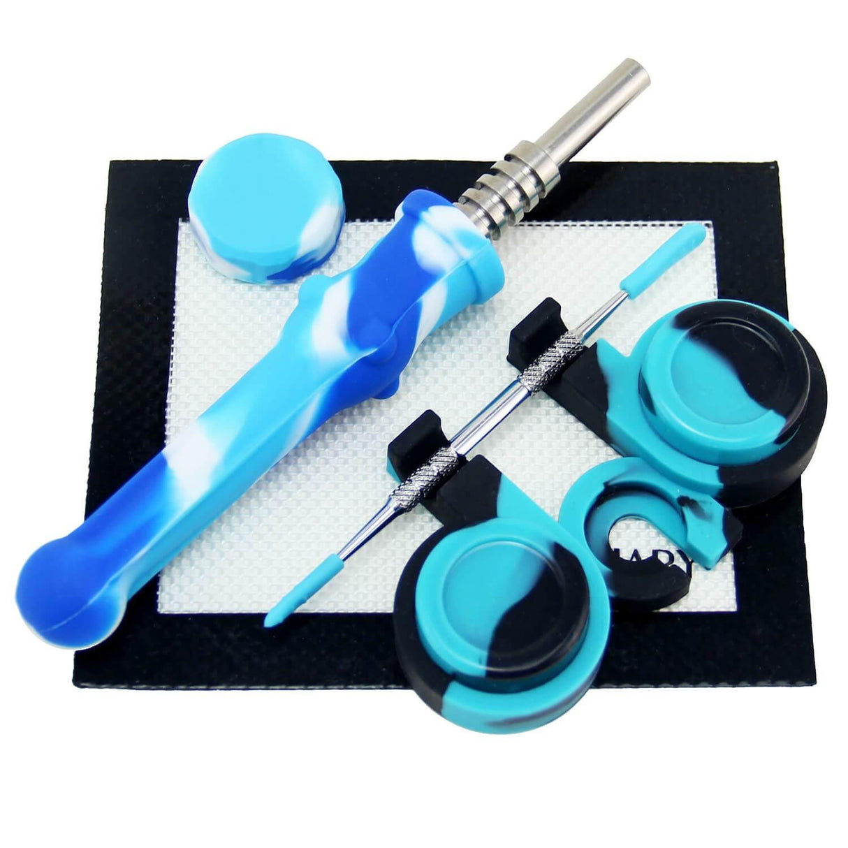 PILOT DIARY Silicone Nectar Collector Dab Kit in Blue - Top View with Accessories