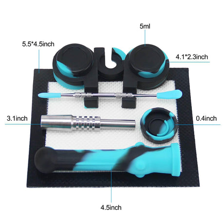 PILOT DIARY Silicone Dab Straw Kit 6.5" with accessories, top view on white background