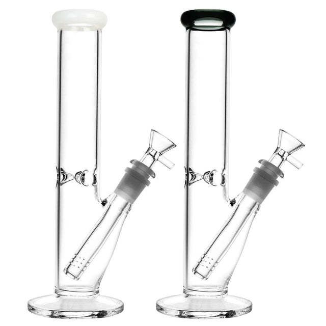Minimalist Glass Tube Water Pipes, 9.5" tall, 14mm female joint, borosilicate, assorted colors, front view