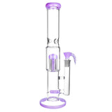 16" Multi Perc Water Pipe with Horned Bowl, Borosilicate Glass, Front View on White