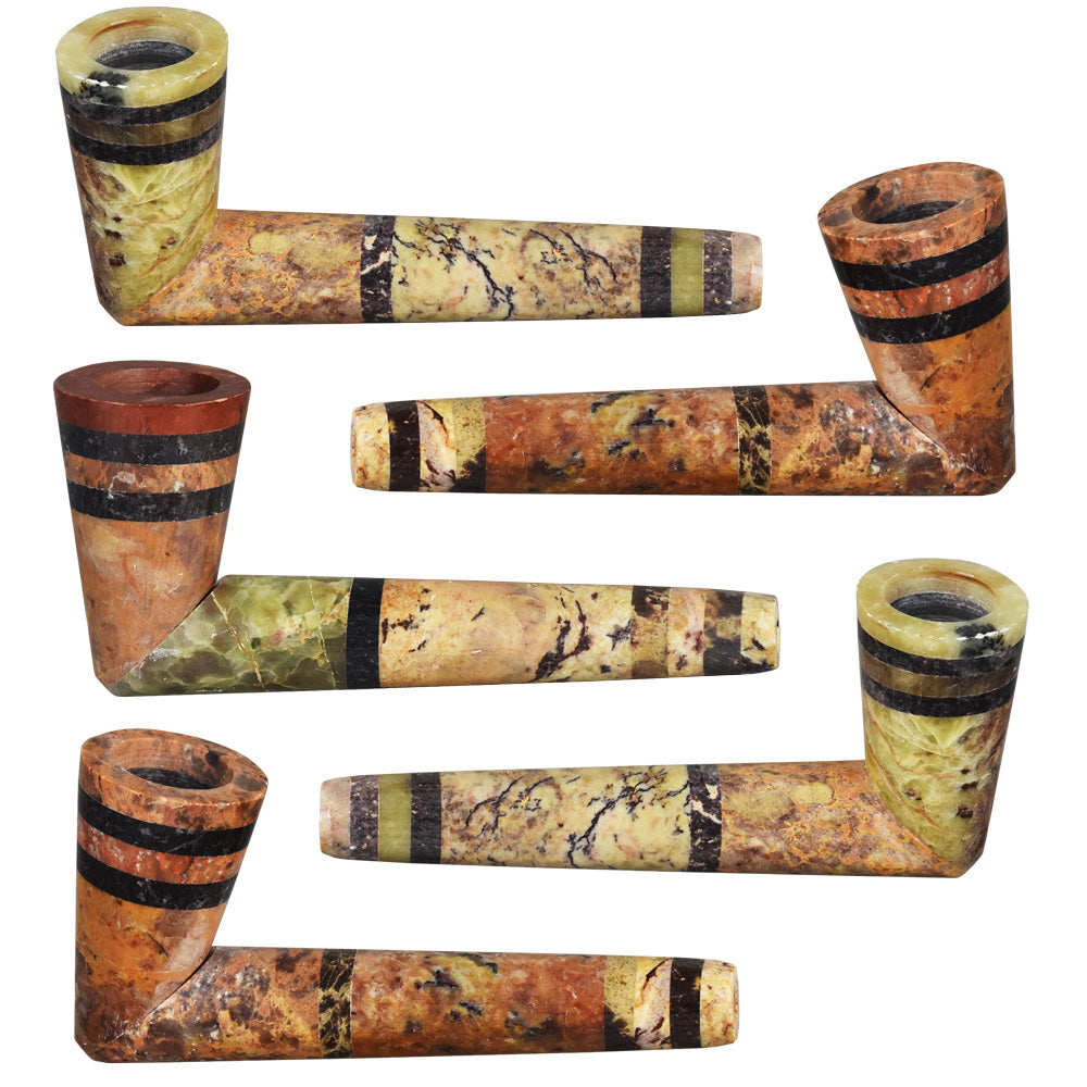 Assorted Multicolored Striped Stone Pipes - 5 Pack, 4" Compact Size, Angled Views