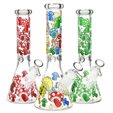 Colorful Mushroom Beaker Water Pipes, 10" Borosilicate Glass, Front View