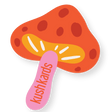 KKARDS Mushy Shroom Sticker with vibrant red cap and KKARDS logo, front view on seamless white background