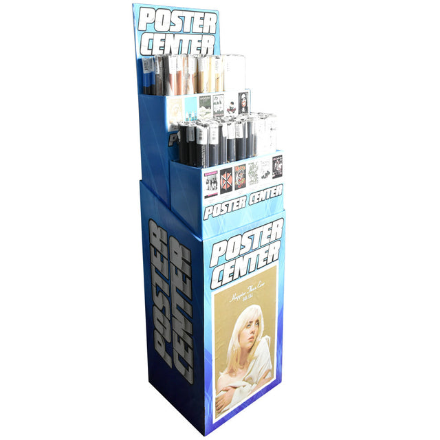 Assorted Music Alt & Pop Posters in a Blue Display Stand - 72 Pack, Front View