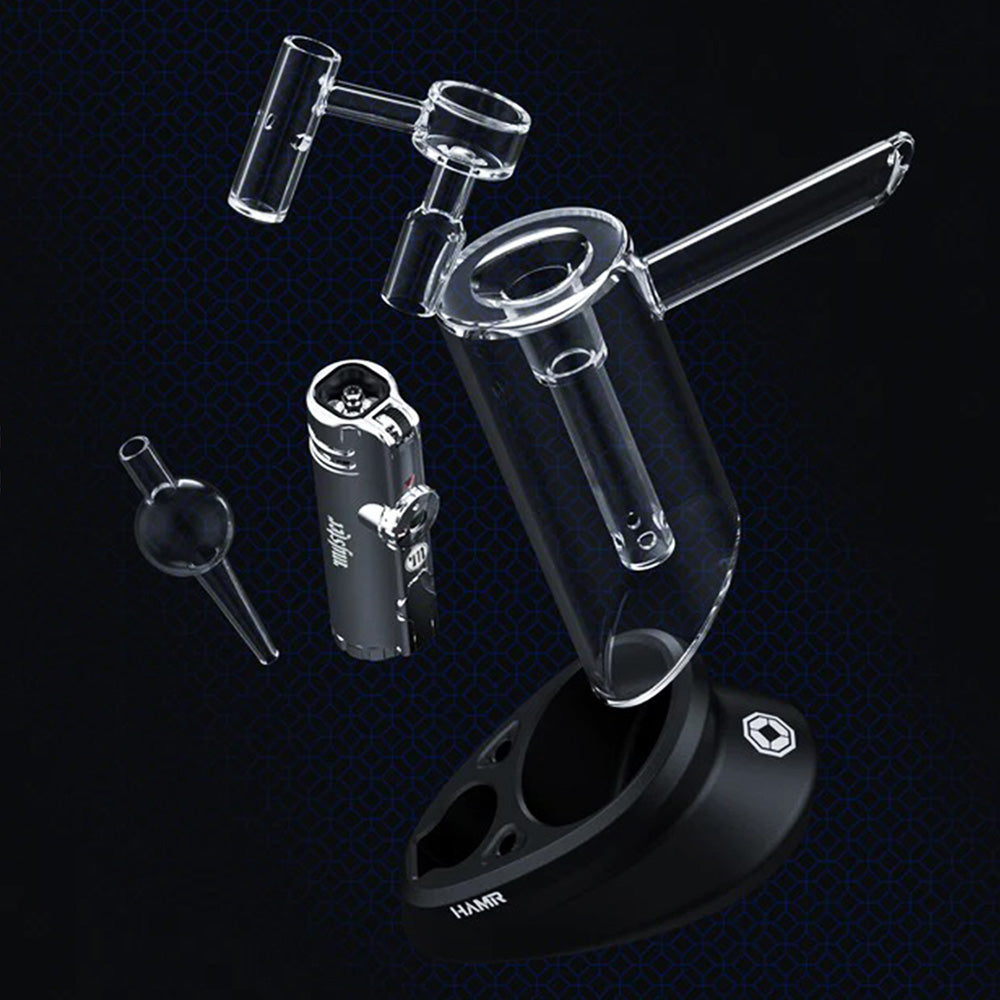 Myster HAMR Cold Start Dab Rig with torch and bubble cap on dark background