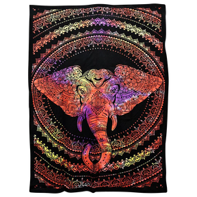 55" x 85" Mystic Elephant Cotton Tapestry with Assorted Colors, Front View