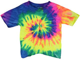 Vibrant Neon Rainbow Tie-Dye Toddler T-Shirt, USA-made Cotton, Front View