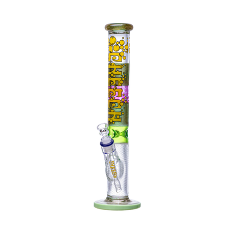 Cheech Glass 17" Multi-Color Straight Tube Bong Front View with Yellow Accents