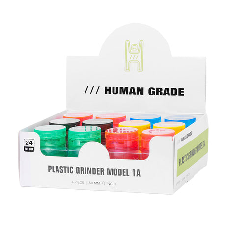 Human Grade Colorful Plastic Grinders Display - Durable 2" & 2.5" Variants