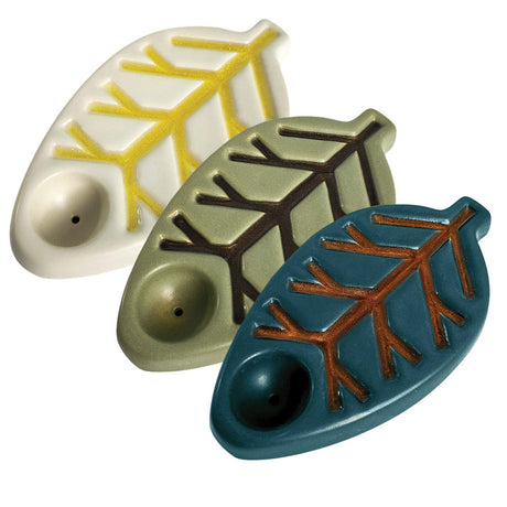 Oak And Earth Creations Ceramic Leaf Pipes in Various Colors, Angled View