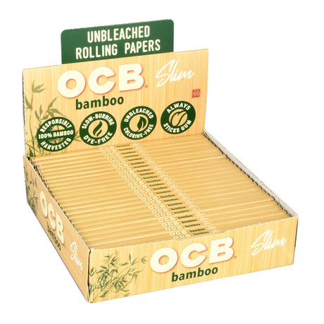 OCB Bamboo Rolling Papers 24 Pack Display, Unbleached, Eco-Friendly, Front View