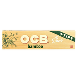 OCB Bamboo Rolling Papers Slim with Tips, Unbleached 1 1/4" Size, 24 Pack