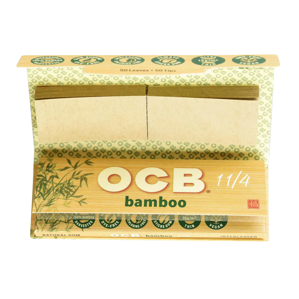 OCB Bamboo Rolling Papers 1 1/4" with Tips, 24 Pack, Unbleached & Thin, Front View