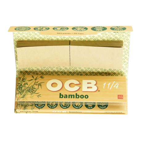 OCB Bamboo Rolling Papers 1 1/4" with Tips, 24 Pack, Unbleached & Thin, Front View