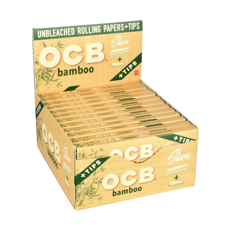 OCB Bamboo Rolling Papers 1 1/4" with Tips, 24 Pack Display Box