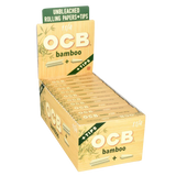 OCB Bamboo Rolling Papers 1 1/4" with Tips, 24 Pack Display Box Front View