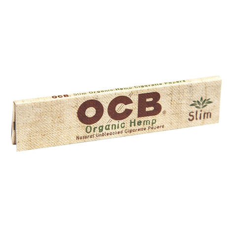 OCB Organic Hemp Slim 1 1/4" Rolling Papers pack for dry herbs, front view on white