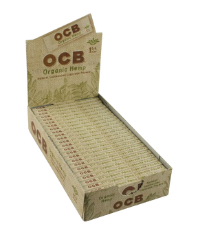 OCB Organic Hemp 1 1/4" Rolling Papers 24 Pack Display Box Open