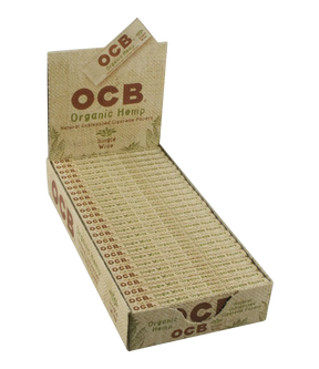 OCB Organic Hemp Rolling Papers Single Wide pack displayed at an angle on a white background