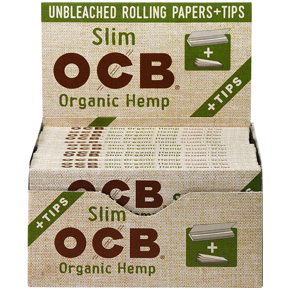 OCB Organic Hemp Rolling Papers & Tips 24 Pack, eco-friendly slim design