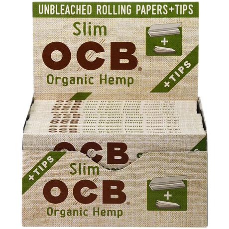 OCB Organic Hemp Rolling Papers & Tips 24 Pack, eco-friendly slim design
