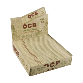 OCB Organic Hemp Slim Rolling Papers 24 Pack display box open from top view