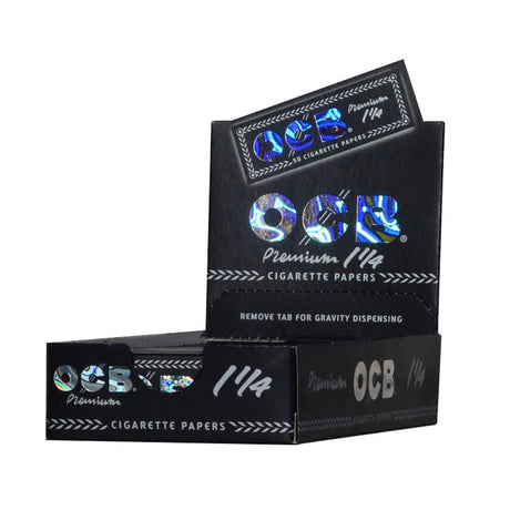 OCB Premium 1 1/4 Rolling Papers 24 Pack display, ideal for dry herbs, front view on white background