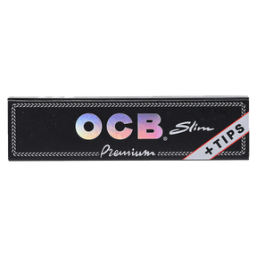 OCB Premium Slim Rolling Papers & Tips, 24 Pack Front View on White Background