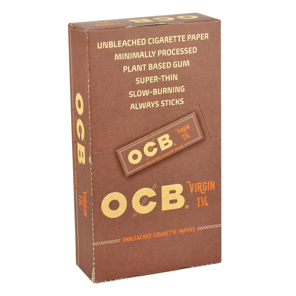 OCB Virgin 1 1/4" Unbleached Rolling Papers 24 Pack - Front View on White Background