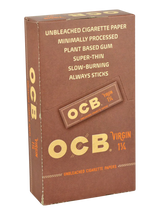 OCB Virgin Unbleached 1 1/4" Rolling Papers 24 Pack, Front View, For Dry Herbs