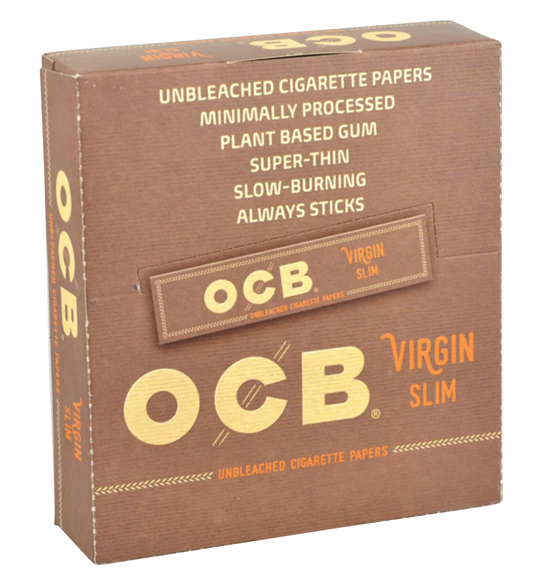 OCB Virgin Kingsize Slim Rolling Papers 24 Pack, ultra-thin and unbleached, front view