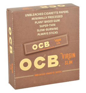 OCB Virgin Kingsize Slim Rolling Papers 24 Pack, ultra-thin and unbleached, front view