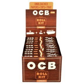 OCB Virgin Roll Kit 20 Pack display box open to show rolling papers and tips
