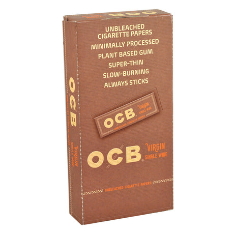 OCB Virgin Rolling Papers Single Wide 24 Pack, ultra-thin and slow-burning, front view