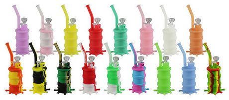 Assorted Oil Barrel Silicone Water Pipes - Portable 8.5" Height with Color Options