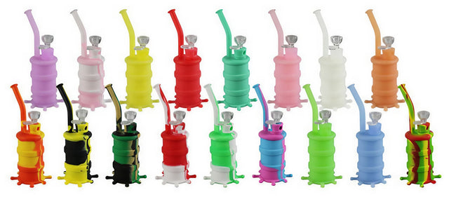 Assorted Oil Barrel Silicone Water Pipes - Portable 8.5" Height with Color Options