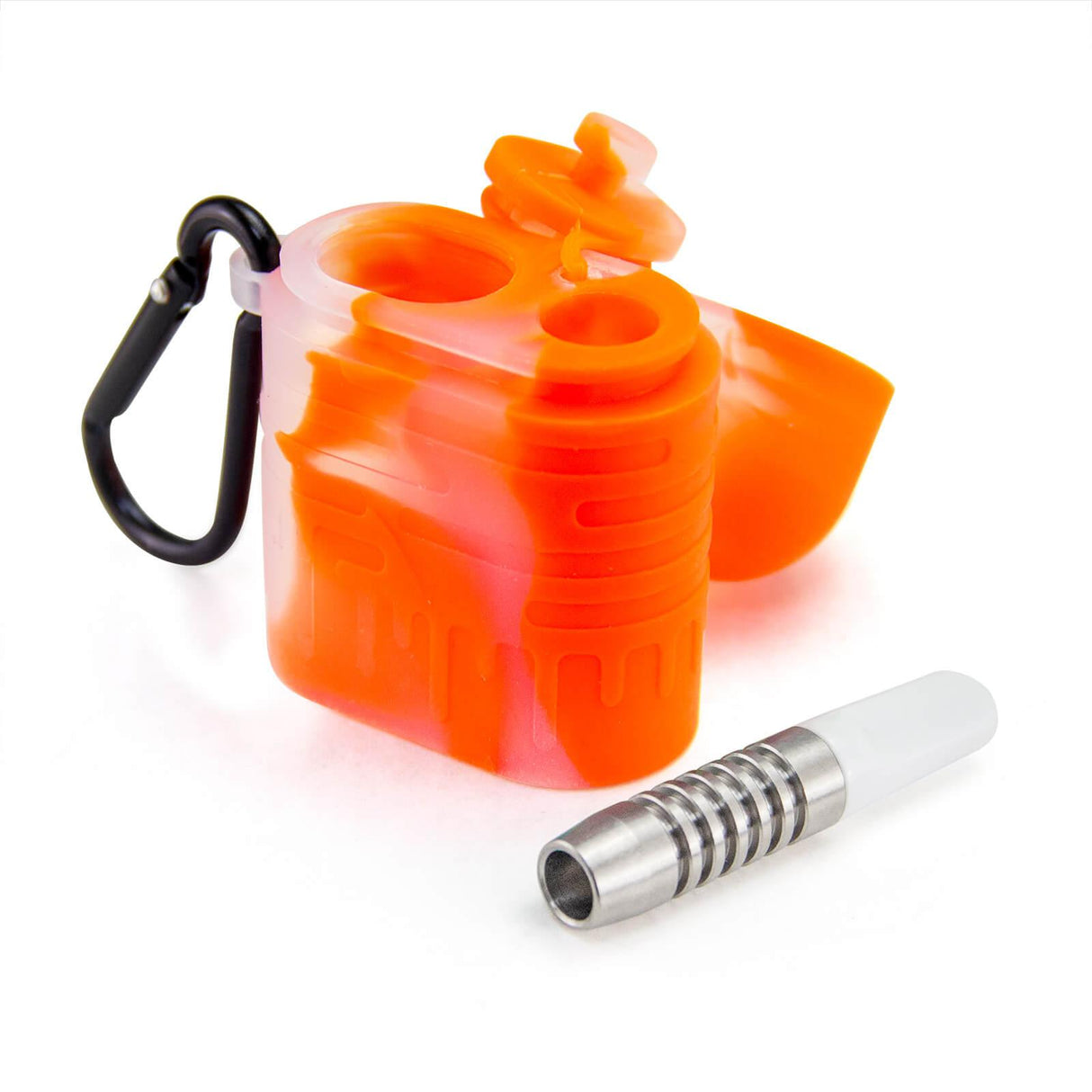 Orange Silicone One Hitter Dugout with Keychain by PILOT DIARY, Front View on White Background