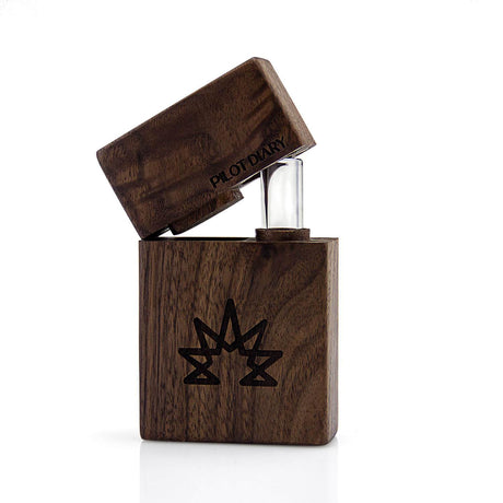 PILOT DIARY Wooden Dugout With Glass One Hitter, Front View on White Background