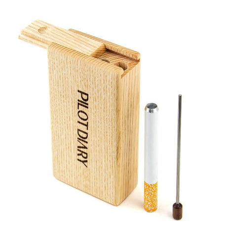 PILOT DIARY Wooden Dugout with Metal Bat and Cleaning Tool, Front View on White Background